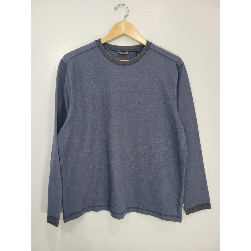 REI Mens Long Sleeve‎ Crewneck Shirt Heather Blue Grey Contrast Trim Size L